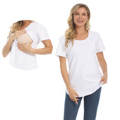 Tricou pentru femeie noi pentru mamă, cu mânecă scurtă, topuri din bumbac elastic, cu fermoar, alăptare, haine largi pentru gravide, mărimea S-4XL