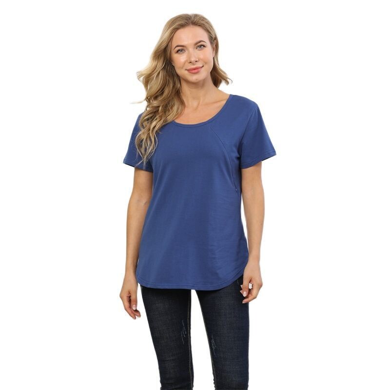 Tricou pentru femeie noi pentru mamă, cu mânecă scurtă, topuri din bumbac elastic, cu fermoar, alăptare, haine largi pentru gravide, mărimea S-4XL