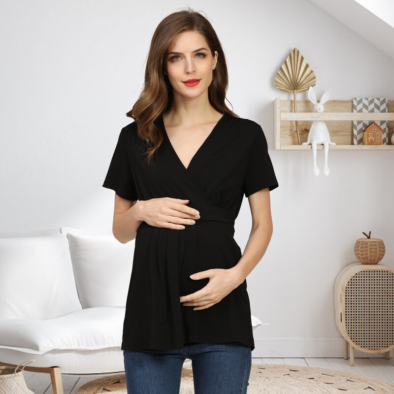 Maternitate Haine pentru femei gravide Topuri pentru alăptare Tricou pentru sarcină Topuri pentru gravide Tricouri Cămașă de vară de culoare solidă