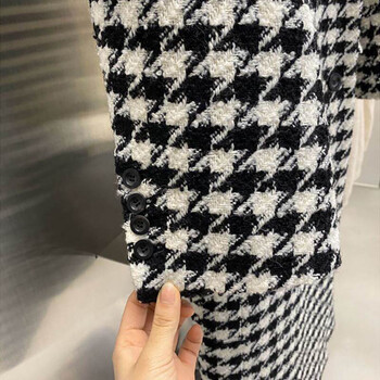 Μόδα Houndstooth από ψεύτικο μαλλί Γυναικείο μπουφάν Φθινοπωρινό Κορεάτικο Κομψό Μονό Στήθος Μακρύ Πανωφόρι Χειμερινό Παχύ Ζεστό Μείγμα Πανωφόρι