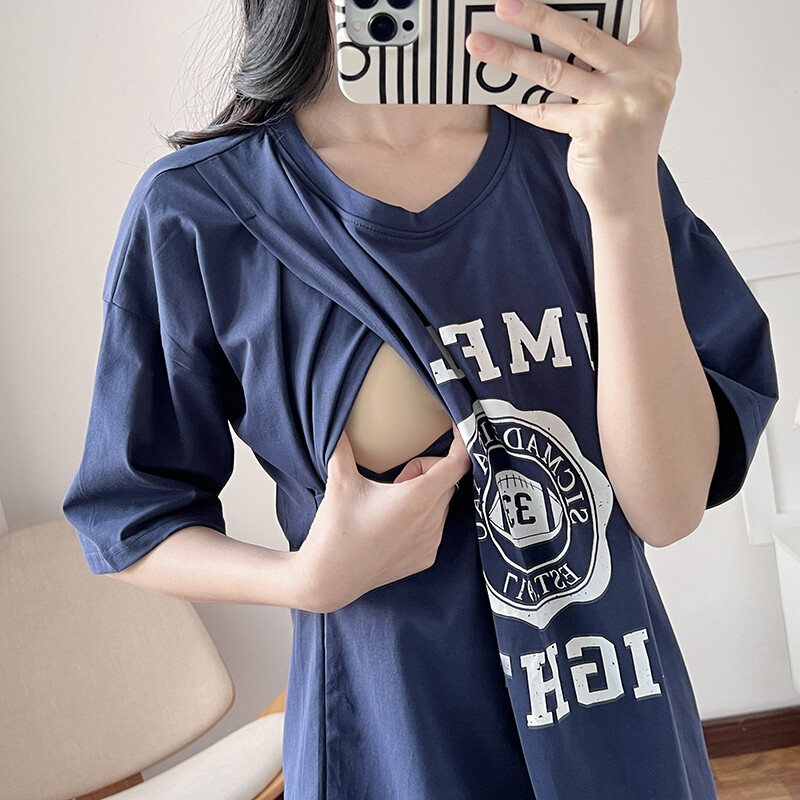 Tricouri de sarcină cu mâneci scurte de lungime medie Îmbrăcăminte pentru alăptare Femei însărcinate Îmbrăcăminte pentru alăptare 6027B