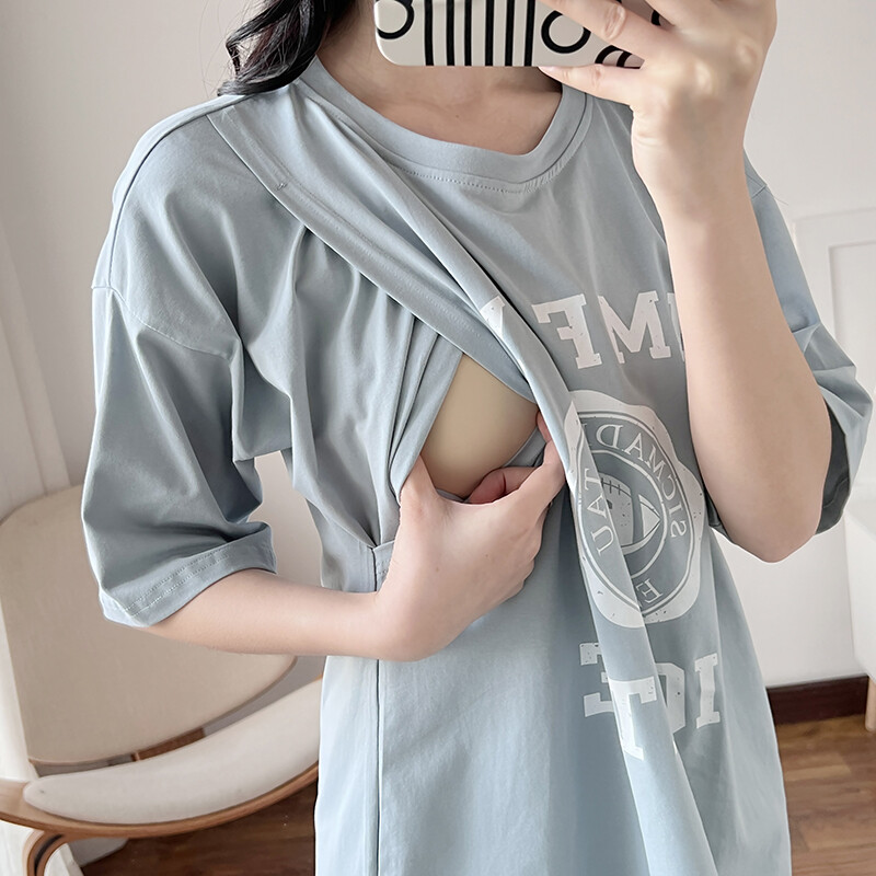 Tricouri de sarcină cu mâneci scurte de lungime medie Îmbrăcăminte pentru alăptare Femei însărcinate Îmbrăcăminte pentru alăptare 6027B