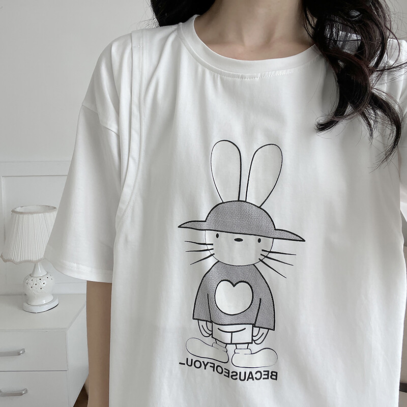 Îmbrăcăminte pentru alăptare Cărucior pentru alăptare Tricou Iepuraș drăguț Solid alb cu mânecă scurtă pentru femei însărcinate Haine de vară 6045B