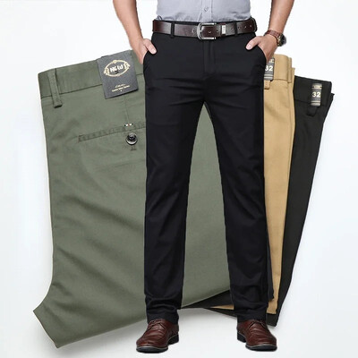 Pantaloni casual din bumbac moale și subțire de înaltă calitate Îmbrăcăminte pentru bărbați Pantaloni drepti de birou, verde, negru, kaki, marcă masculină