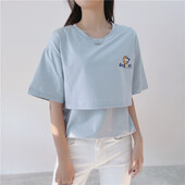 Tricou pentru alăptare cu imprimeu cu decolteu și vară, lejer, casual, pentru sarcină, cu mâneci scurte, culoare uni, haine de maternitate 2122