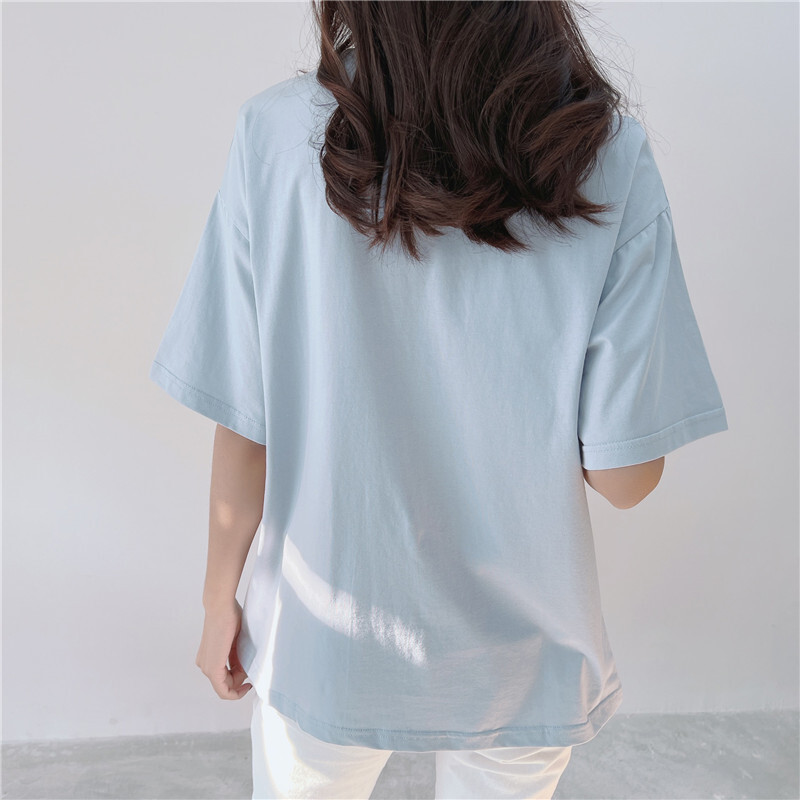 Tricou pentru alăptare cu imprimeu cu decolteu și vară, lejer, casual, pentru sarcină, cu mâneci scurte, culoare uni, haine de maternitate 2122