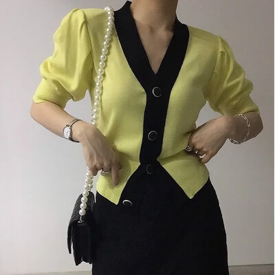 V-kaelusega, poolvarrukatega, jääsiidist kudumismantel Sueter Mujer Crop roosad kampsunid, naiste laisk Y2k lühike kardigan Feminino Pull Femme