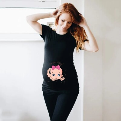 Modna nova, slatka beba odjeća za trudnice Ženska majica kratkih rukava od čistog pamuka za trudnice, zabavna ljetna majica kratkih rukava, crni top