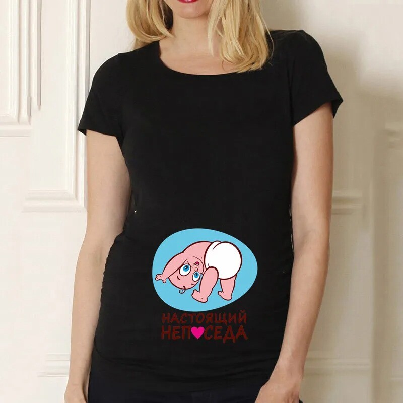 Modna nova, slatka beba odjeća za trudnice Ženska majica kratkih rukava od čistog pamuka za trudnice, zabavna ljetna majica kratkih rukava, crni top