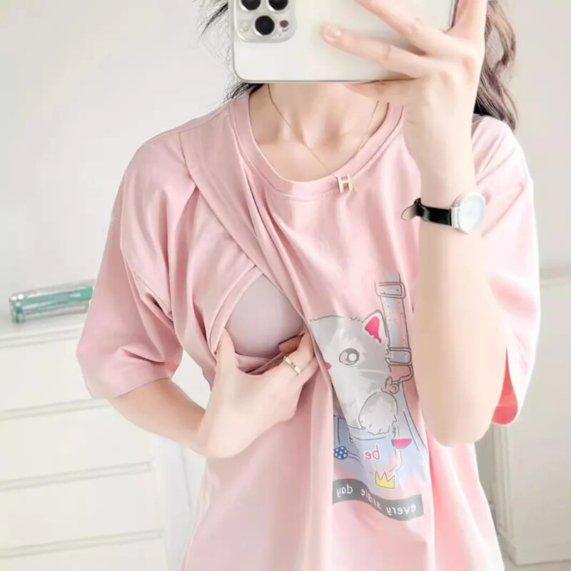 Trendy majica za dojenje za majke Ljetna odjeća pikantnog stila Majica kratkih rukava s okruglim izrezom Gornja odjeća za trudnice