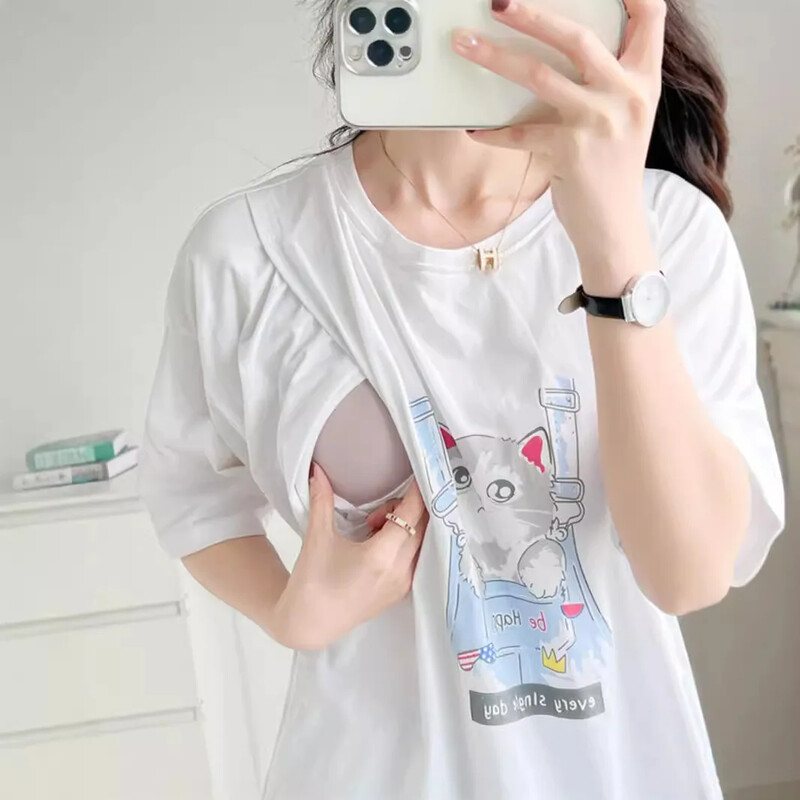 Trendy majica za dojenje za majke Ljetna odjeća pikantnog stila Majica kratkih rukava s okruglim izrezom Gornja odjeća za trudnice