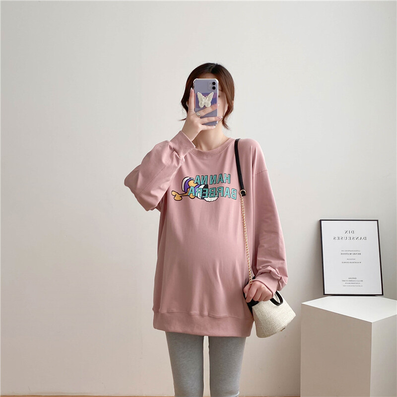 Grūtnieces karikatūra Frotē Džemperis Pulovers Hoodies Rudens Grūtnieces Grūtnieču Apģērbs Džemperis Barības Apģērbs 9098