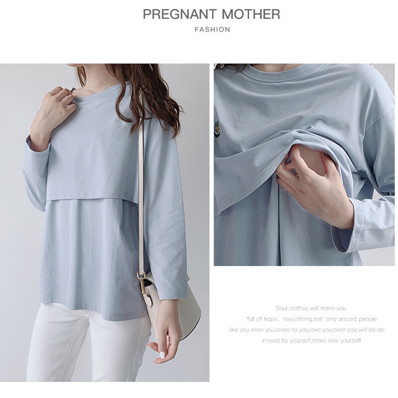 Sieviešu Grūtnieču T-krekli Apģērbi Pavasara garās piedurknes Soild Barsing Top Zīdīšanas krekli Vasaras Grūtniecība Barošanas T-apģērbi