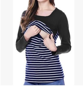Haine de maternitate Fashion Burst Femei însărcinate cu dungi cu mâneci lungi pentru alăptare Pulover Cămașă Tricou pentru alăptare