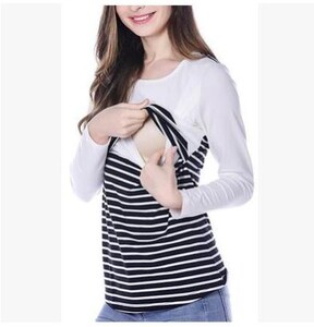 Haine de maternitate Fashion Burst Femei însărcinate cu dungi cu mâneci lungi pentru alăptare Pulover Cămașă Tricou pentru alăptare