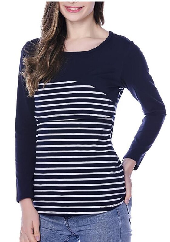 Haine de maternitate Fashion Burst Femei însărcinate cu dungi cu mâneci lungi pentru alăptare Pulover Cămașă Tricou pentru alăptare