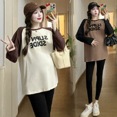 X70696# Grūtnieču topi T-krekls ar garām piedurknēm, kas samazina vecumu, vaļīgi, eleganti sieviešu topi