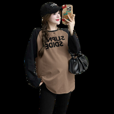 X70696# Grūtnieču topi T-krekls ar garām piedurknēm, kas samazina vecumu, vaļīgi, eleganti sieviešu topi