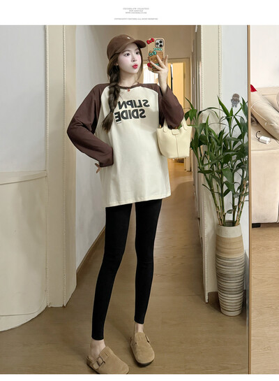 X70696# Grūtnieču topi T-krekls ar garām piedurknēm, kas samazina vecumu, vaļīgi, eleganti sieviešu topi