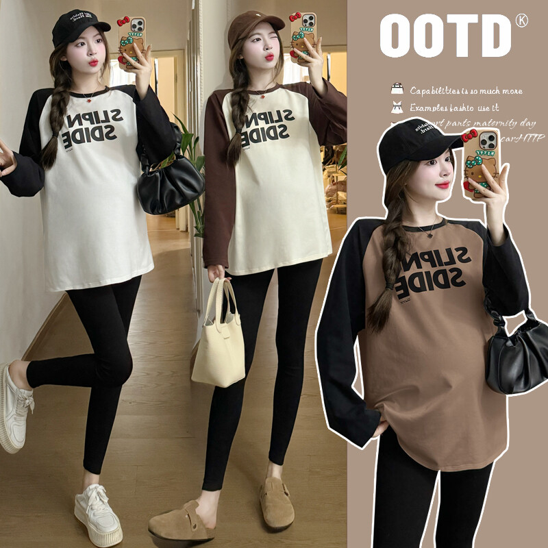 X70696# Grūtnieču topi T-krekls ar garām piedurknēm, kas samazina vecumu, vaļīgi, eleganti sieviešu topi