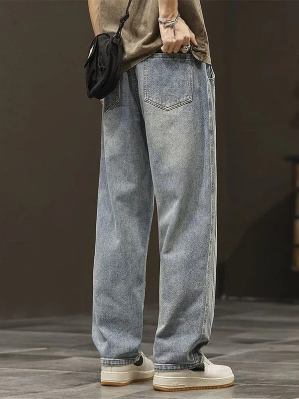 2024Nove elastične široke ravne traperice, muške traper hlače širokih nogavica, ležerne hlače, korejski stil, sportska odjeća, jeans hlače