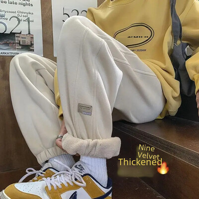 Vīriešu ar flīsa oderi, biezinātas bikses, brīvas sporta ikdienas bikses kokvilnas vates moderns zīmols daudzpusīgs rudens/ziema