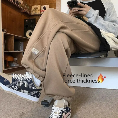 Vīriešu ar flīsa oderi, biezinātas bikses, brīvas sporta ikdienas bikses kokvilnas vates moderns zīmols daudzpusīgs rudens/ziema