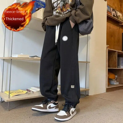 Vīriešu ar flīsa oderi, biezinātas bikses, brīvas sporta ikdienas bikses kokvilnas vates moderns zīmols daudzpusīgs rudens/ziema