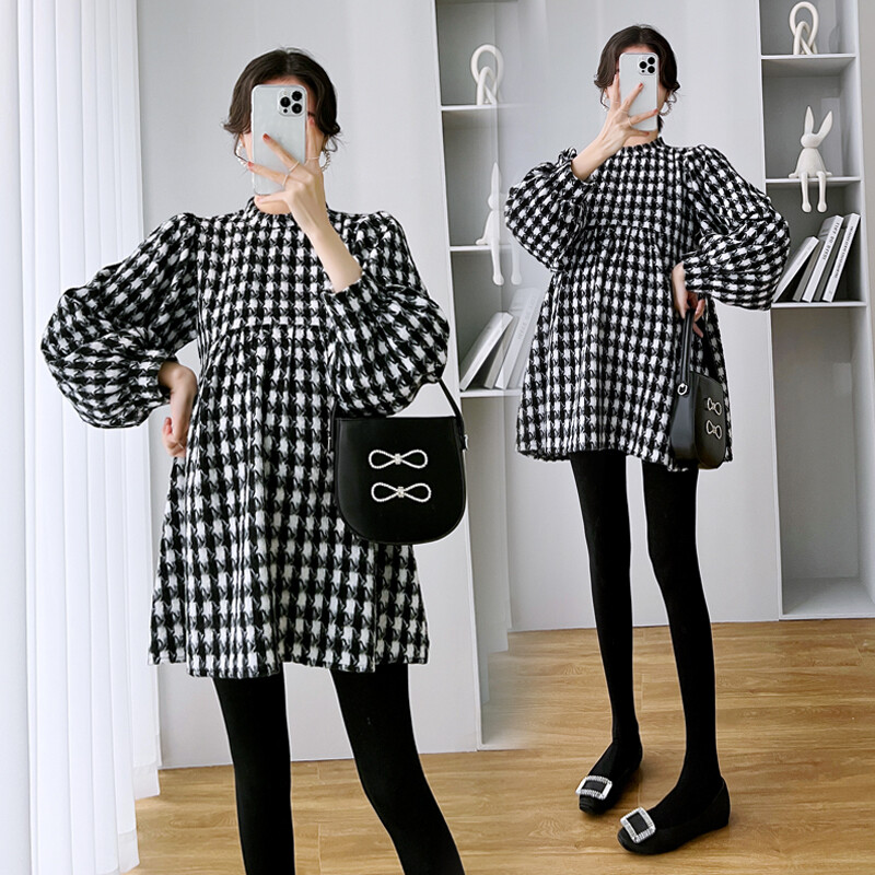Jesen Zima Korejske modne karirane bluze za trudnice Slatke slatke široke košulje Odjeća za trudnice Majice za trudnice Haljine NOVO