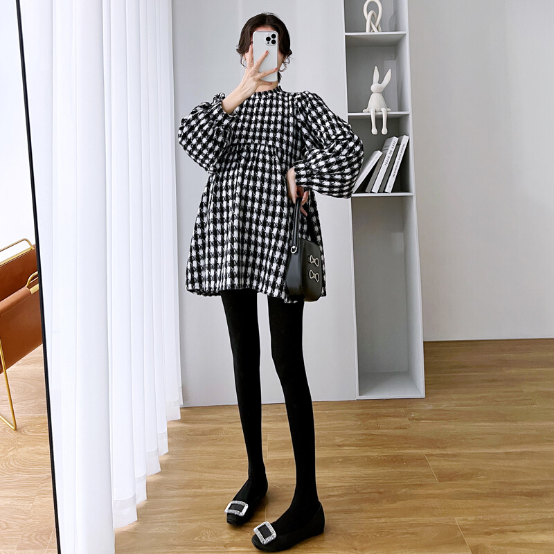 Jesen Zima Korejske modne karirane bluze za trudnice Slatke slatke široke košulje Odjeća za trudnice Majice za trudnice Haljine NOVO