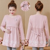 Tavaszi kismama póló koreai stílusú kismama blúzok, hosszú ujjú, vonalas bő pólók terhes nőknek, terhes felsők póló