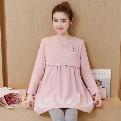 Tavaszi kismama póló koreai stílusú kismama blúzok, hosszú ujjú, vonalas bő pólók terhes nőknek, terhes felsők póló