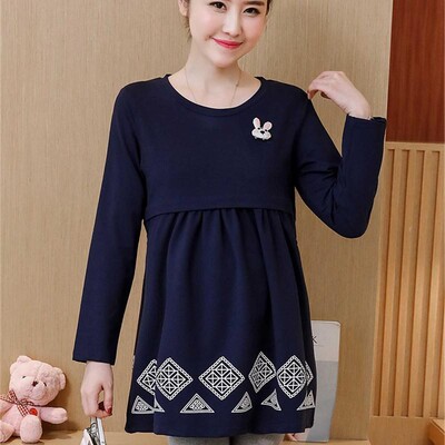 Tavaszi kismama póló koreai stílusú kismama blúzok, hosszú ujjú, vonalas bő pólók terhes nőknek, terhes felsők póló