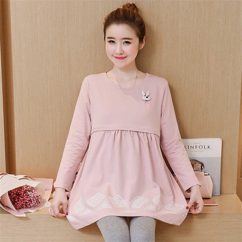 Tavaszi kismama póló koreai stílusú kismama blúzok, hosszú ujjú, vonalas bő pólók terhes nőknek, terhes felsők póló