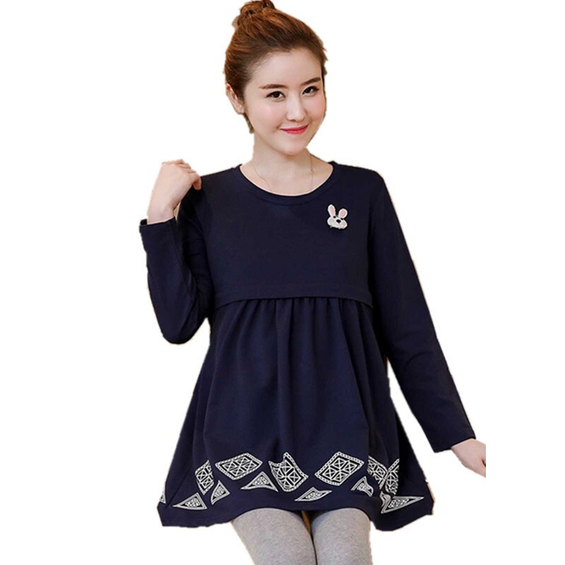 Tavaszi kismama póló koreai stílusú kismama blúzok, hosszú ujjú, vonalas bő pólók terhes nőknek, terhes felsők póló