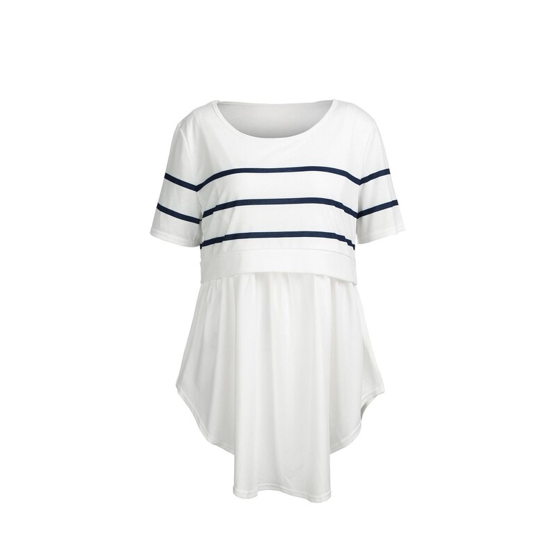 Laza kismama szoptatós blúz póló nyári alkalmi csíkos terhes nők szoptató pulóver felső ing Terhességi ruházat