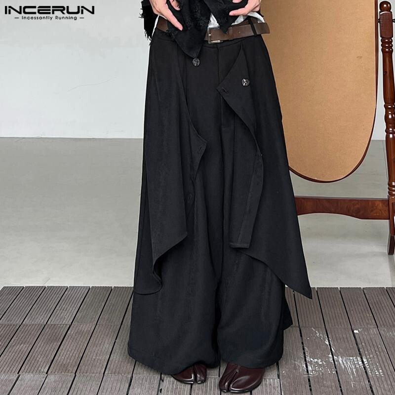 INCERUN Muške nepravilne hlače Joggers na gumbe Ulična odjeća Široke jednobojne ležerne hlače Muške 2024 Vintage široke hlače S-5XL