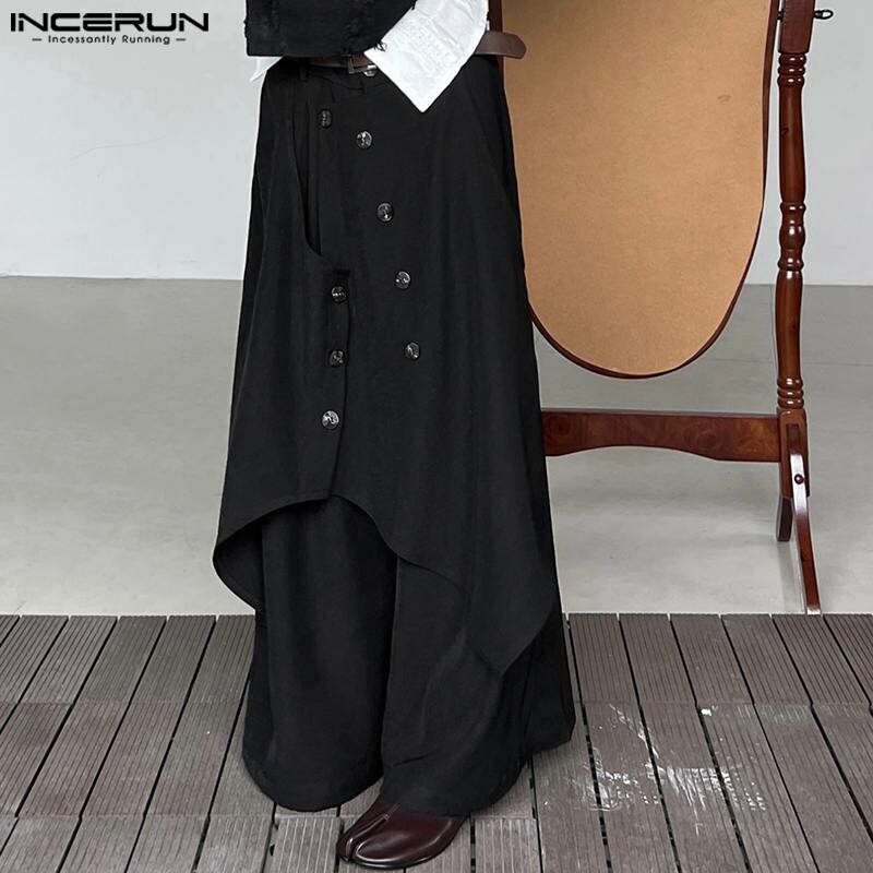 INCERUN Muške nepravilne hlače Joggers na gumbe Ulična odjeća Široke jednobojne ležerne hlače Muške 2024 Vintage široke hlače S-5XL