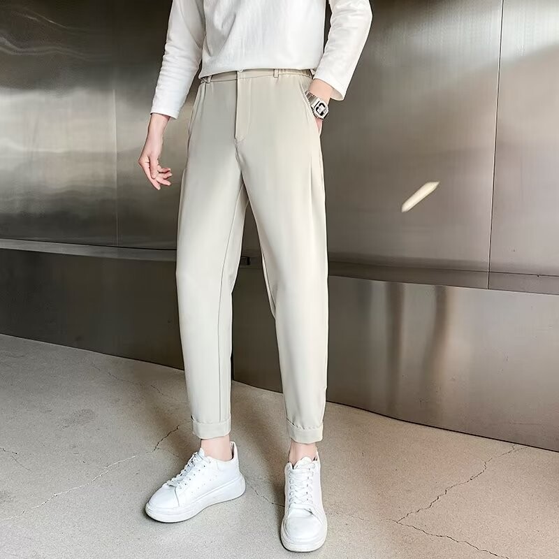 2023. gada pavasaris, vasara Jaunas, maigas vīriešu ikdienišķas bikses korejiešu modes vīriešu jaunatnes bikses ar piesietām kājām Bikses bikses bikses