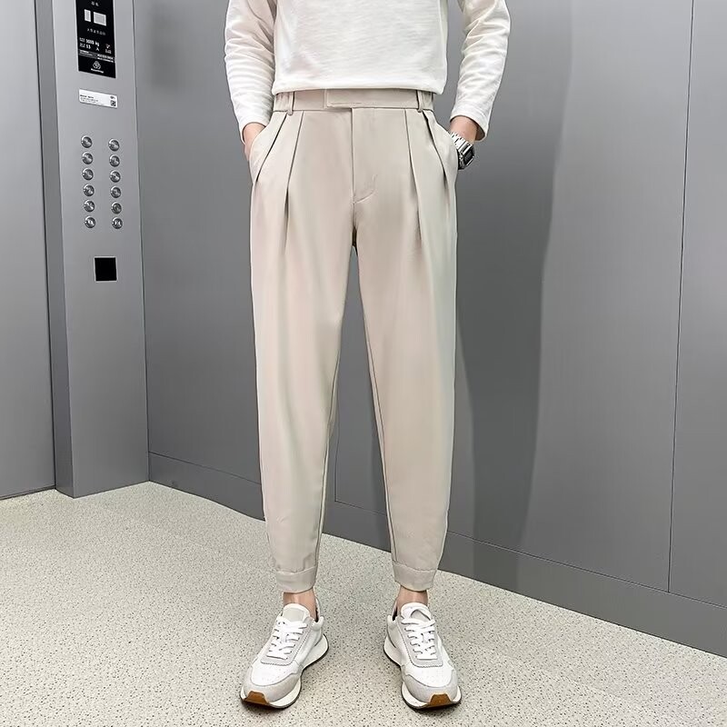 2023. gada pavasaris, vasara Jaunas, maigas vīriešu ikdienišķas bikses korejiešu modes vīriešu jaunatnes bikses ar piesietām kājām Bikses bikses bikses