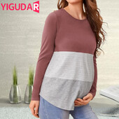 2023. gada sieviešu grūtnieču T-kreklu topi vasaras O kaklam, garām piedurknēm, svītrainām apdrukām. T-krekls barošanai ar krūti