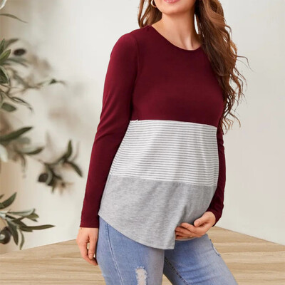 2023. gada sieviešu grūtnieču T-kreklu topi vasaras O kaklam, garām piedurknēm, svītrainām apdrukām. T-krekls barošanai ar krūti