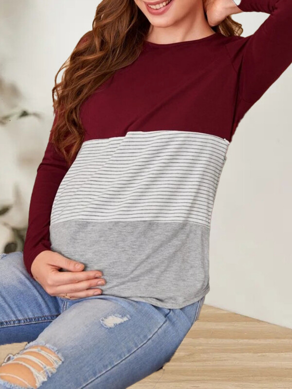 2023. gada sieviešu grūtnieču T-kreklu topi vasaras O kaklam, garām piedurknēm, svītrainām apdrukām. T-krekls barošanai ar krūti