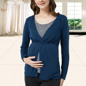 Ikdienas drēbes grūtniecēm ar īsām piedurknēm divslāņu barošanas topi T-krekls zīdīšanas periodam Grūtniecības apģērbs Rudens Gestante Roupas