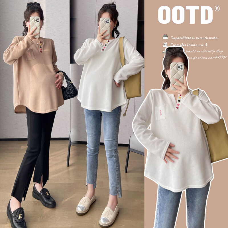 Z68479# Majica za trudnice s vezom, labava, elegantna, slatka, slatkasta novodošla ležerna bluza za trudnice