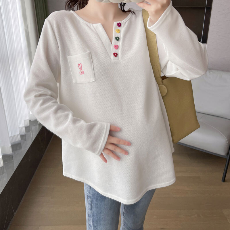 Z68479# Majica za trudnice s vezom, labava, elegantna, slatka, slatkasta novodošla ležerna bluza za trudnice