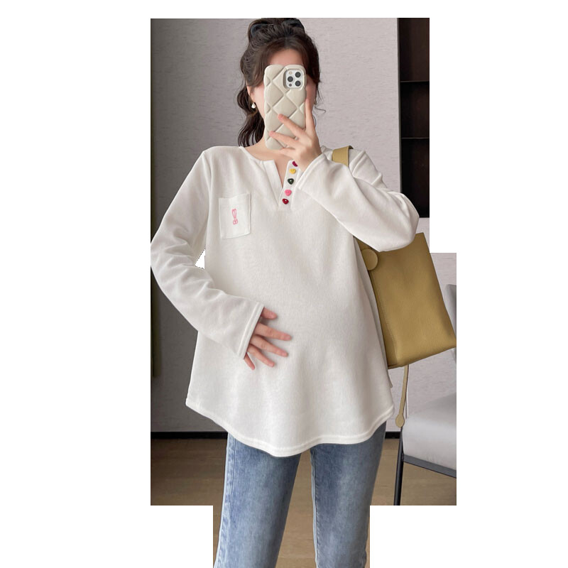 Z68479# Majica za trudnice s vezom, labava, elegantna, slatka, slatkasta novodošla ležerna bluza za trudnice