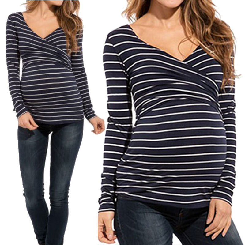 Stripe Rudens Grūtnieču blūze Zīdīšanas periods Grūtnieces Ikdienas topi ar garām piedurknēm Grūtniecība Zīdīšana Barošanas krekls