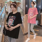 Grūtnieču apģērbi Sieviešu īsām piedurknēm T-krekli T-krekli Brīvi ikdienas kokvilnas grūtniecēm Blūzes krekls ar džemperi, lielizmēra augšdaļa