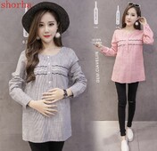 shorha 2018 proljeće trudnička moda vez okrugli ovratnik majice trudnice prugaste trudničke ležerne bluze